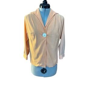 Vintage Koret of California Bengara Wing Collar Shirt Apricot Crepe Knit NOS